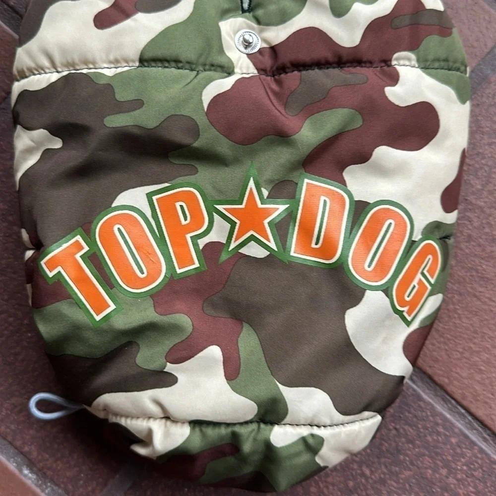 TOP Dog jacket size Small camo and orange faux fur adjustable puffer